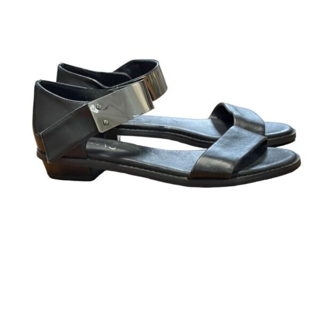 Midas Black Leather Sandals With‎ Silver Metal Ankle Strap Size 39-8